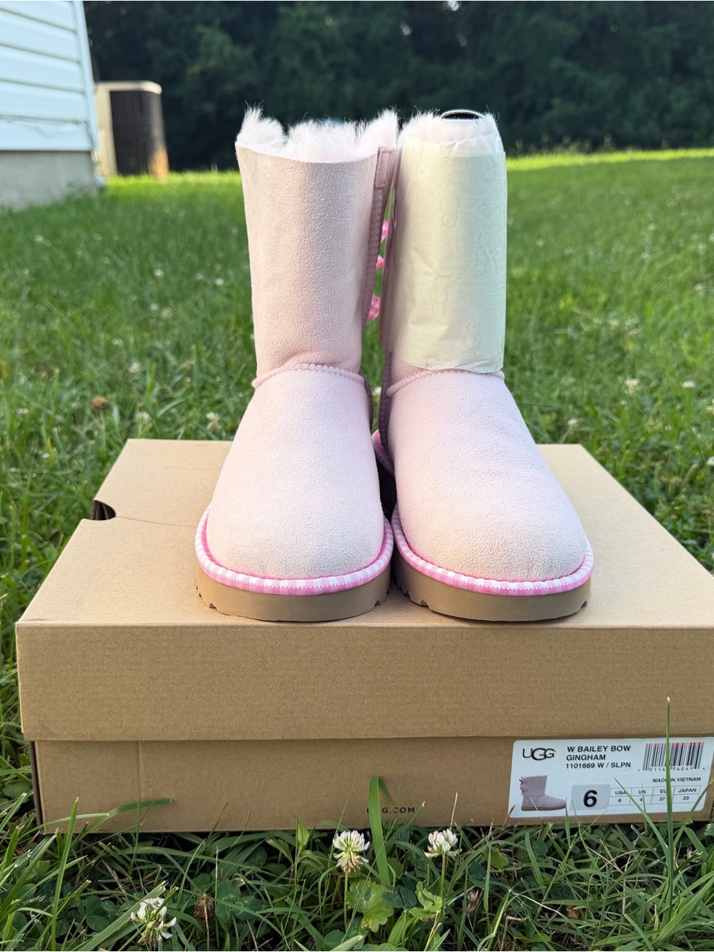 UGG Pink Plush Back-Bow Boots - Picture 2 of 7